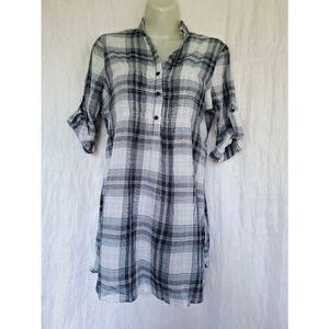 Women's mudd Plaid Shirt Dress Blue White M NWT y2k